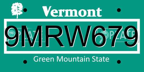9MRW679 Vermont License Plate