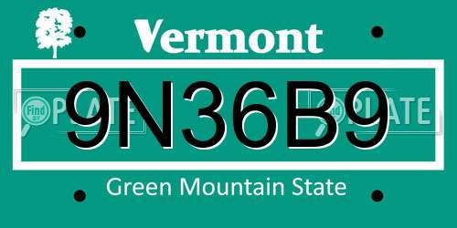 9N36B9 Vermont License Plate