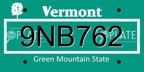 9NB762 Vermont License Plate