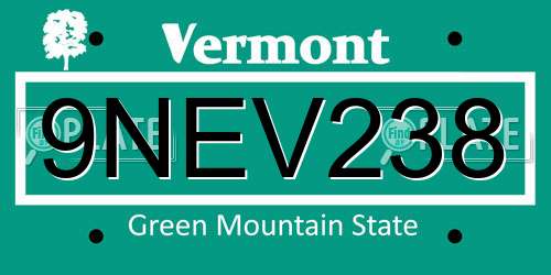 9NEV238 Vermont License Plate