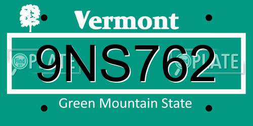 9NS762 Vermont License Plate