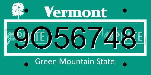 9O56748 Vermont License Plate