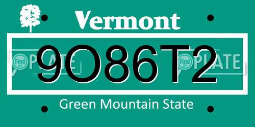 9O86T2 Vermont License Plate
