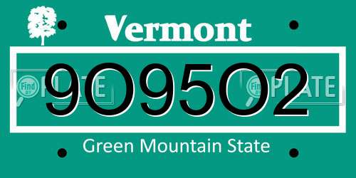 9O95O2 Vermont License Plate