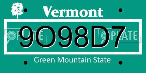 9O98D7 Vermont License Plate