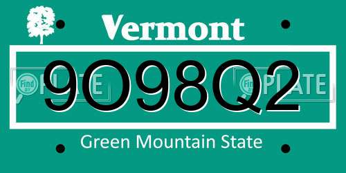 9O98Q2 Vermont License Plate