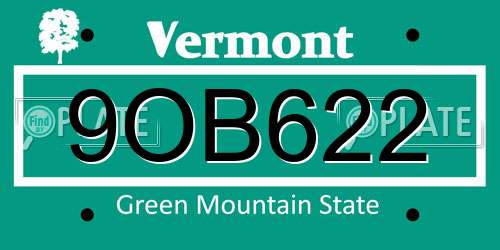 9OB622 Vermont License Plate