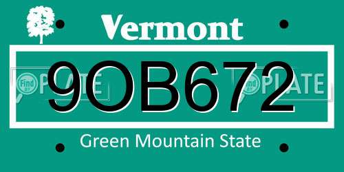 9OB672 Vermont License Plate