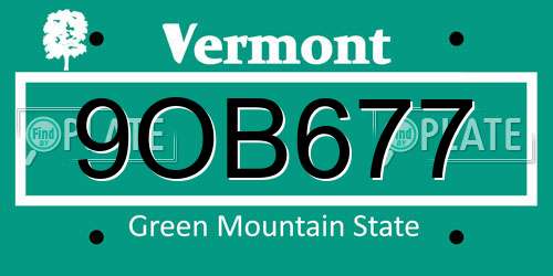 9OB677 Vermont License Plate