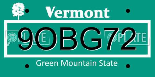 9OBG72 Vermont License Plate