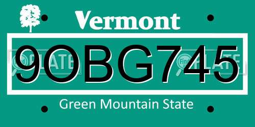 9OBG745 Vermont License Plate