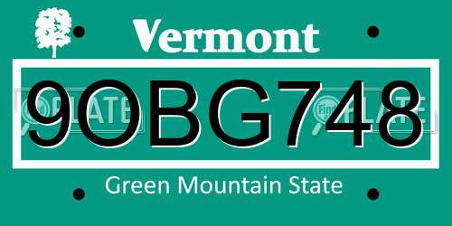 9OBG748 Vermont License Plate
