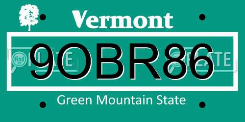 9OBR86 Vermont License Plate