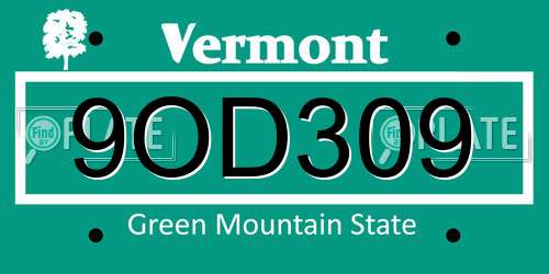 9OD309 Vermont License Plate
