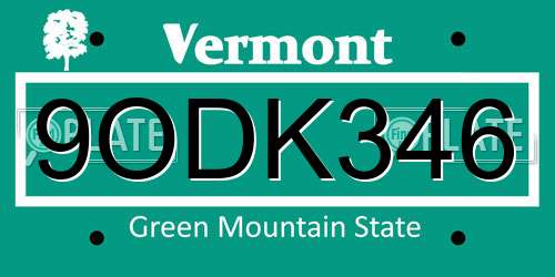 9ODK346 Vermont License Plate