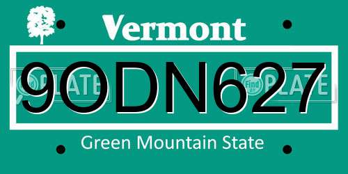 9ODN627 Vermont License Plate