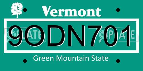 9ODN701 Vermont License Plate