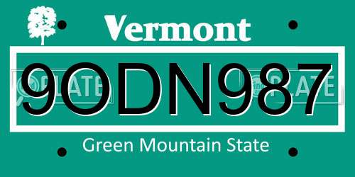 9ODN987 Vermont License Plate