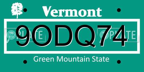 9ODQ74 Vermont License Plate