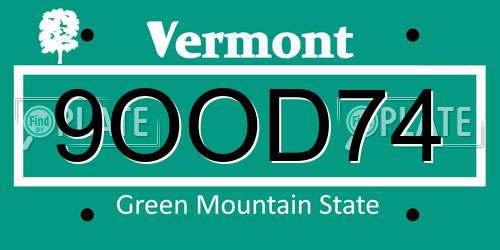 9OOD74 Vermont License Plate