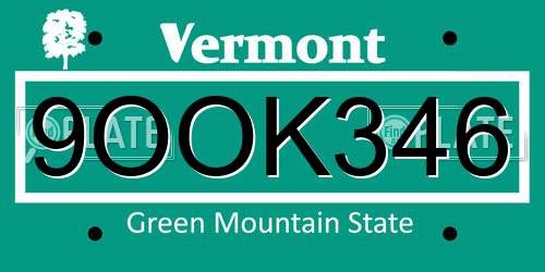 9OOK346 Vermont License Plate