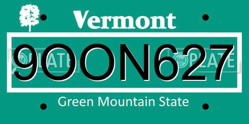 9OON627 Vermont License Plate
