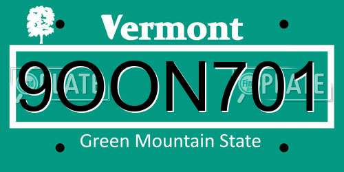 9OON701 Vermont License Plate