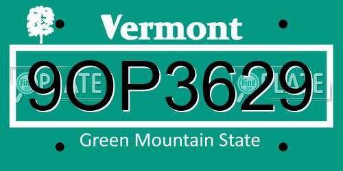 9OP3629 Vermont License Plate