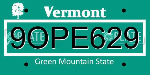 9OPE629 Vermont License Plate