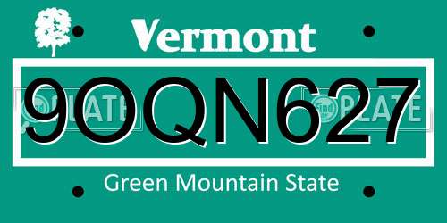 9OQN627 Vermont License Plate