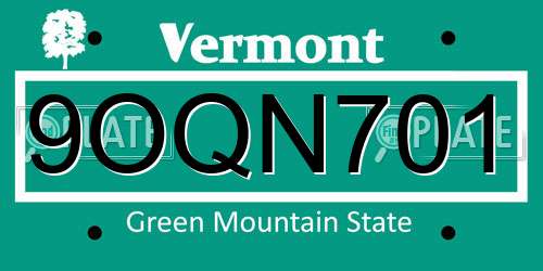 9OQN701 Vermont License Plate