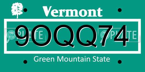 9OQQ74 Vermont License Plate