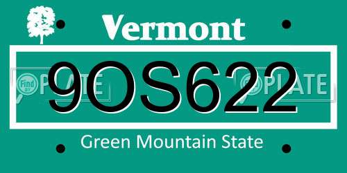 9OS622 Vermont License Plate