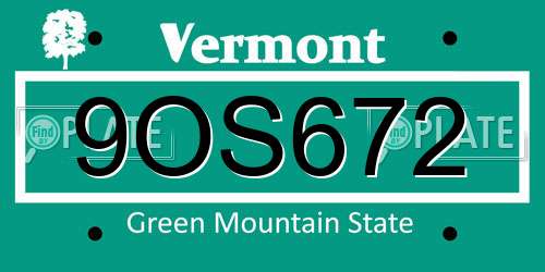 9OS672 Vermont License Plate