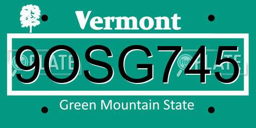 9OSG745 Vermont License Plate