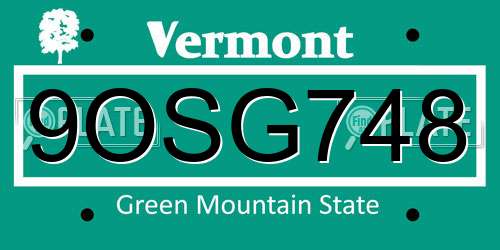 9OSG748 Vermont License Plate