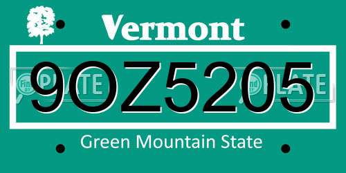 9OZ5205 Vermont License Plate