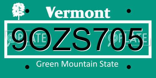 9OZS705 Vermont License Plate