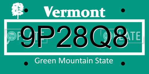 9P28Q8 Vermont License Plate