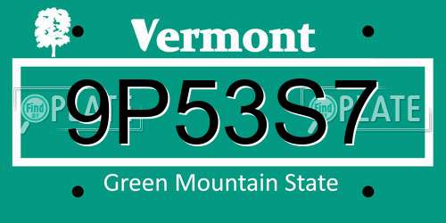 9P53S7 Vermont License Plate