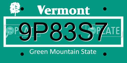 9P83S7 Vermont License Plate