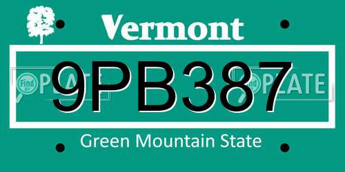 9PB387 Vermont License Plate