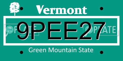 9PEE27 Vermont License Plate