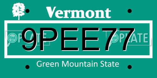 9PEE77 Vermont License Plate