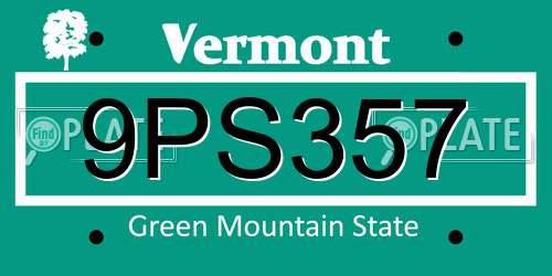 9PS357 Vermont License Plate