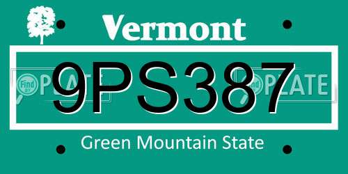 9PS387 Vermont License Plate