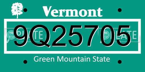 9Q25705 Vermont License Plate
