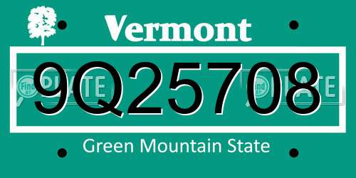9Q25708 Vermont License Plate