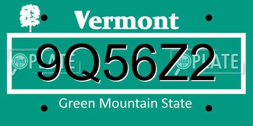 9Q56Z2 Vermont License Plate