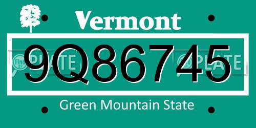 9Q86745 Vermont License Plate